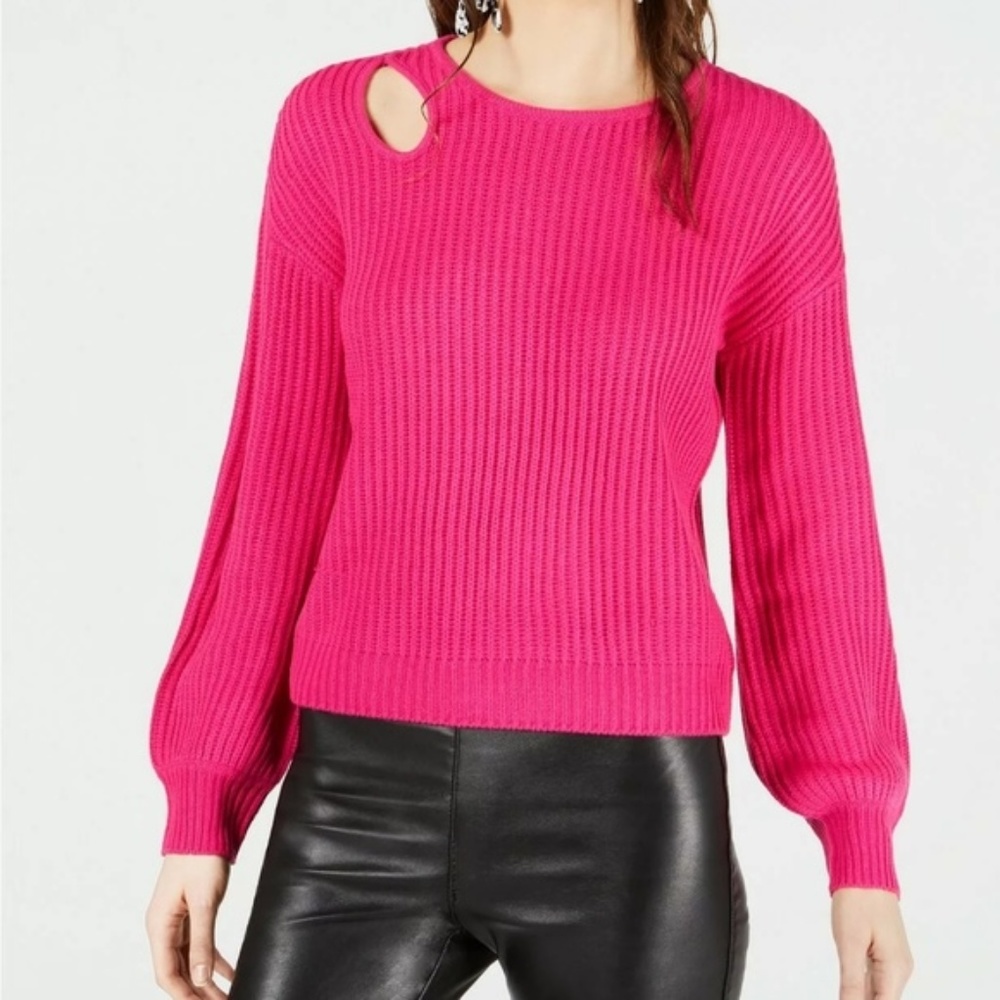 NWT Bar III Balloon-Sleeve Cutout Sweater Pullover